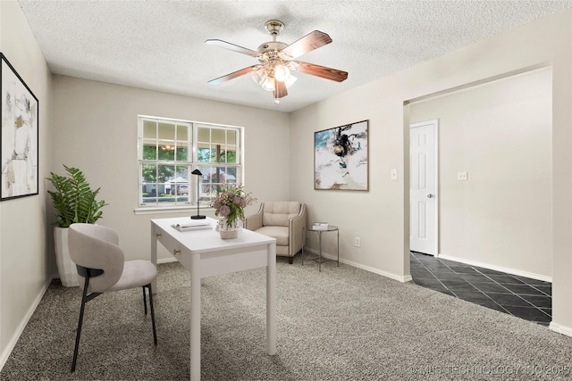 8508 E 123rd St S, Bixby, OK 74008 - home office with carpet floors, ceiling fan, and a textured ceiling