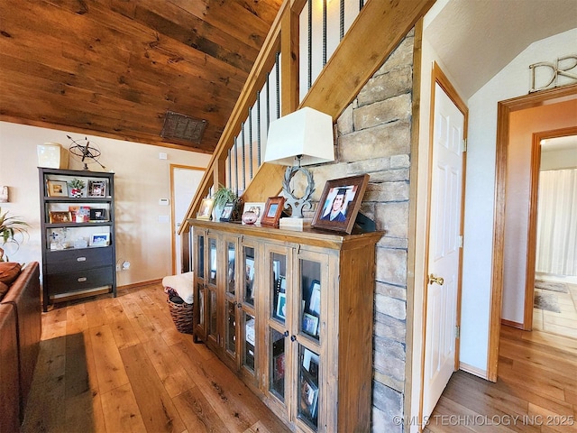 35824 S Talon Dr, Cookson, OK 74427 - corridor featuring vaulted ceiling, hardwood / wood-style floors, stairs, and baseboards
