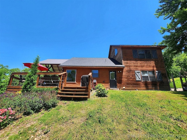 35824 S Talon Dr, Cookson, OK 74427 - back of property featuring a wooden deck and a lawn