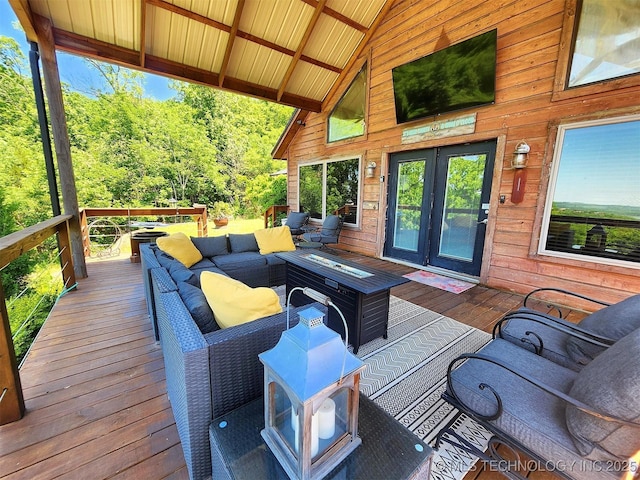 35824 S Talon Dr, Cookson, OK 74427 - deck featuring an outdoor living space and french doors