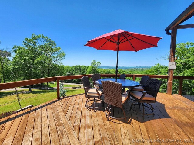 35824 S Talon Dr, Cookson, OK 74427 - wooden terrace with a lawn and outdoor dining space