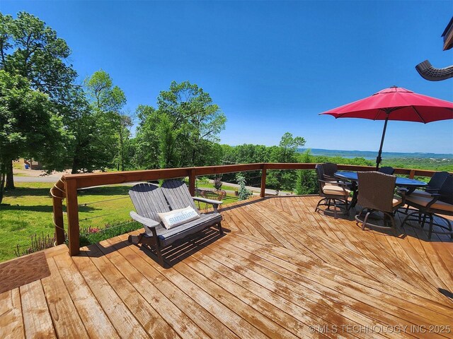 35824 S Talon Dr, Cookson, OK 74427 - wooden deck featuring a lawn and outdoor dining area
