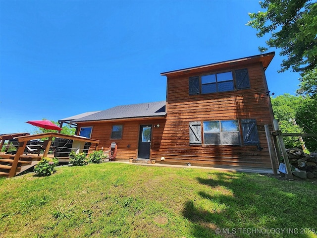 35824 S Talon Dr, Cookson, OK 74427 - rear view of property with a deck, a lawn, and a shingled roof