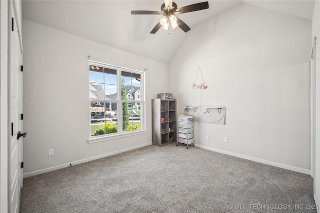 2044 E 138th Pl S, Bixby, OK 74008 - carpeted spare room with vaulted ceiling, ceiling fan, and baseboards