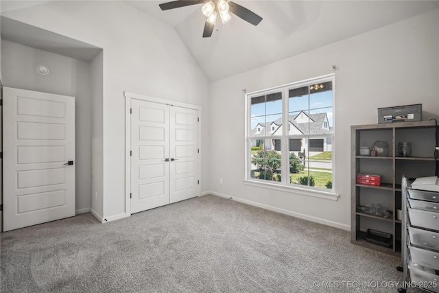 2044 E 138th Pl S, Bixby, OK 74008 - unfurnished bedroom featuring carpet flooring, vaulted ceiling, baseboards, and a closet