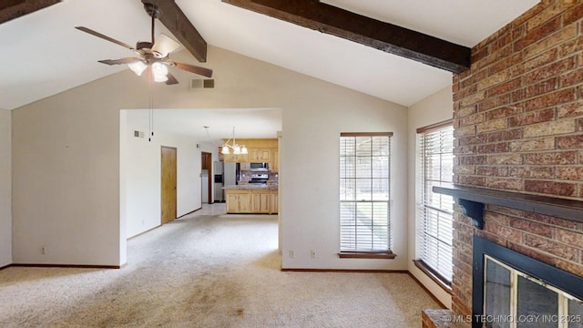 1703 Vaden Ln, Ardmore, OK 73401 - unfurnished living room featuring light carpet, plenty of natural light, and ceiling fan