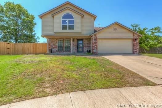 619 S Magnolia Pl, Broken Arrow, OK 74012 - traditional-style house featuring a garage, concrete driveway, a porch, and brick siding
