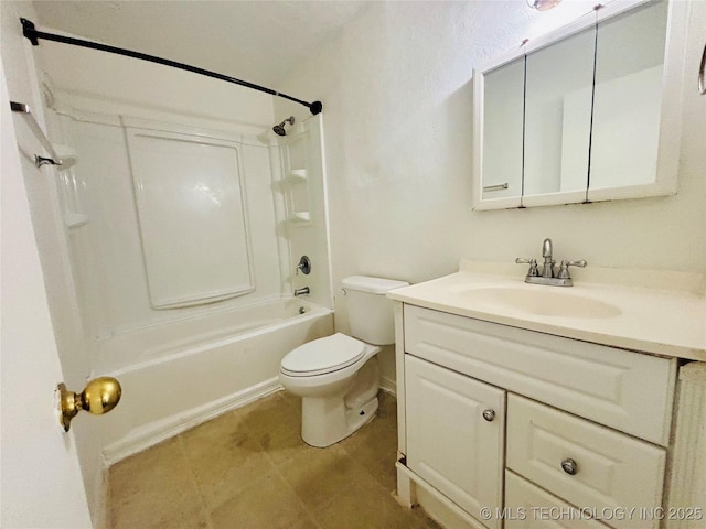 full bath featuring toilet, vanity, shower / bathtub combination, and tile patterned flooring