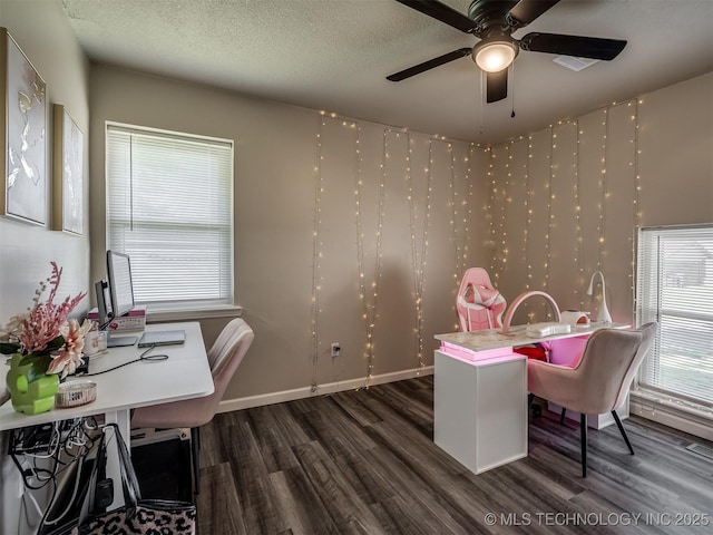 1149 N Hickory Pl, Broken Arrow, OK 74012 - office space with wood finished floors, ceiling fan, and a textured ceiling