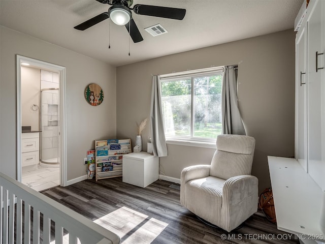 1149 N Hickory Pl, Broken Arrow, OK 74012 - bedroom with wood finished floors, baseboards, ensuite bathroom, and a ceiling fan
