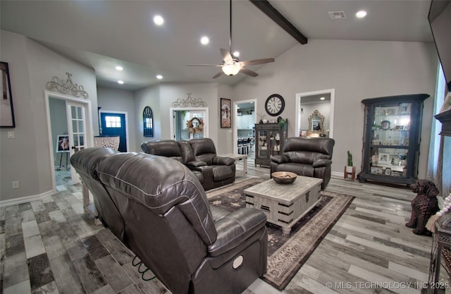110 W Zachry Ln, Stigler, OK 74462 - living room featuring ceiling fan, wood finished floors, recessed lighting, and baseboards