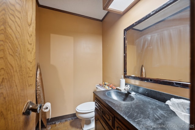 17711 E Archer St, Catoosa, OK 74015 - half bath with ornamental molding, toilet, vanity, and baseboards