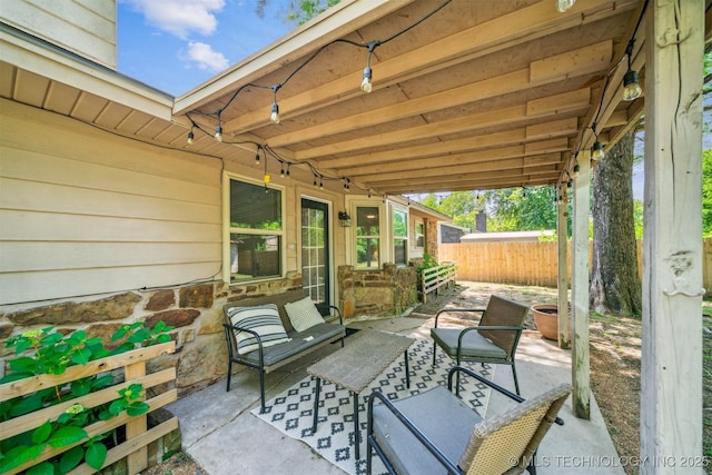 28505 E 139th St S, Coweta, OK 74429 - view of patio featuring fence and an outdoor living space