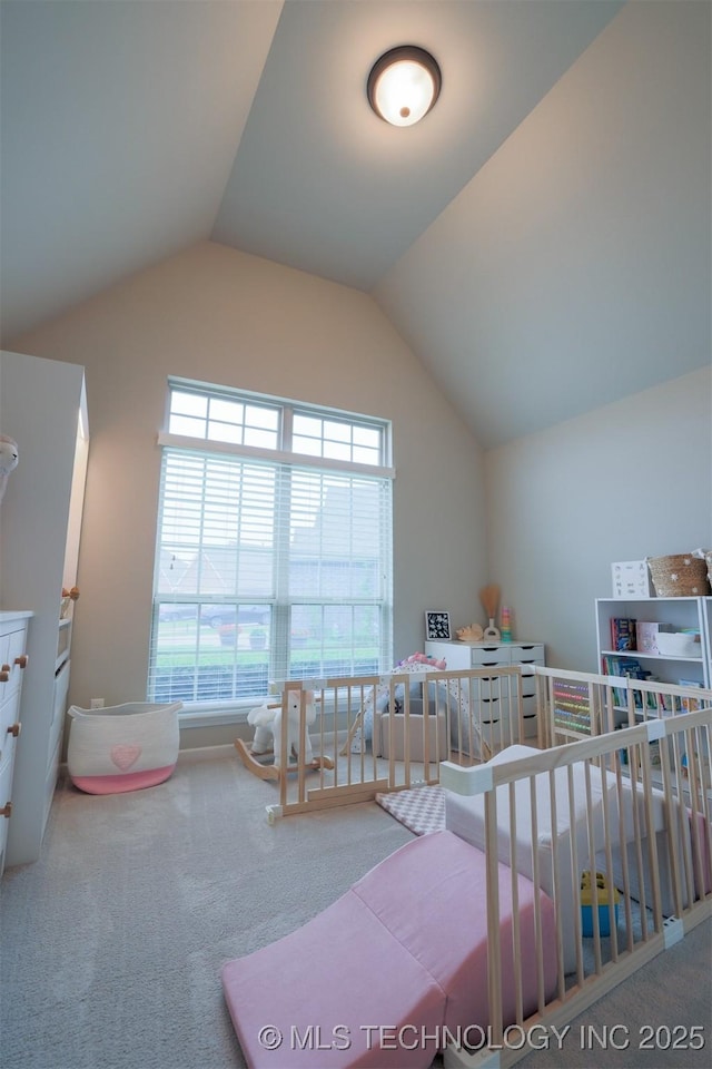 4314 S 132nd E Ave, Tulsa, OK 74134 - bedroom featuring carpet, vaulted ceiling, and a crib
