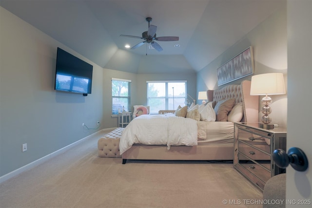 4314 S 132nd E Ave, Tulsa, OK 74134 - bedroom featuring carpet floors, baseboards, vaulted ceiling, ceiling fan, and recessed lighting