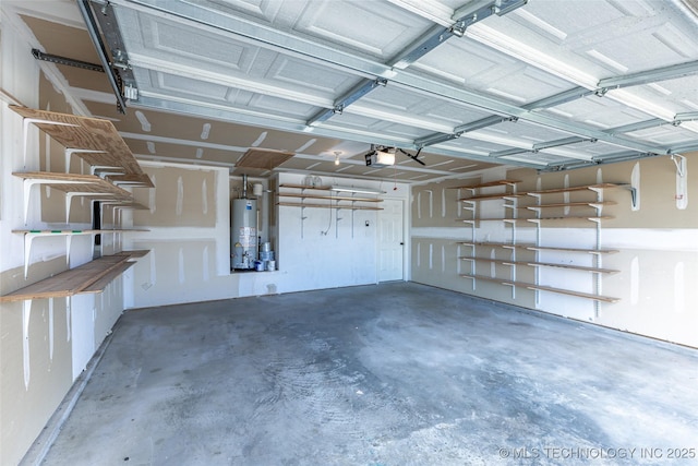 garage with gas water heater and a garage door opener