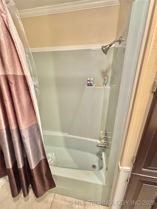 30190 W County Road 1240, Stigler, OK 74462 - full bath with tile patterned floors, crown molding, and shower / tub combo
