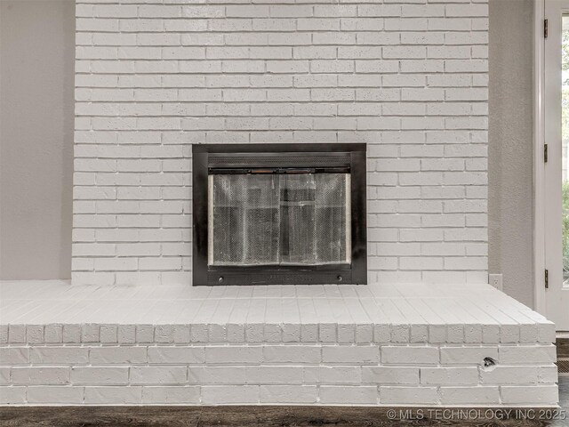 detailed view of a brick fireplace