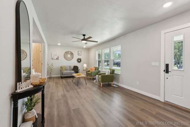 425 Mulberry Ave, Afton, OK 74331 - entrance foyer featuring baseboards, ceiling fan, wood finished floors, and recessed lighting