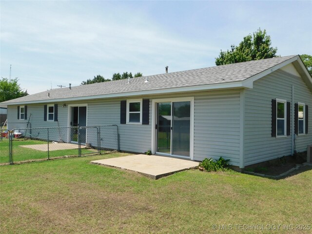 68 W Youth Cp, Healdton, OK 73438 - rear view of property featuring a patio area, a shingled roof, and a gate