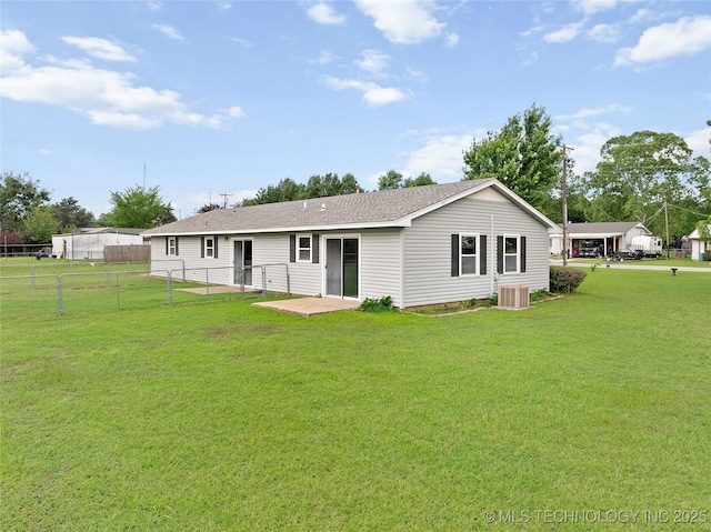 68 W Youth Cp, Healdton, OK 73438 - rear view of property with central AC unit, a shingled roof, and a patio area