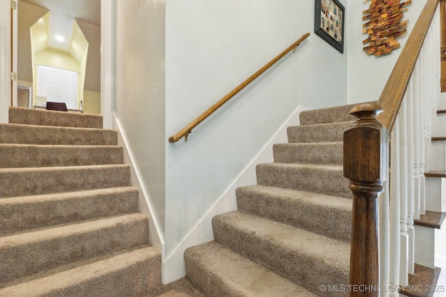 7646 S Fulton Ave, Tulsa, OK 74136 - staircase featuring carpet flooring