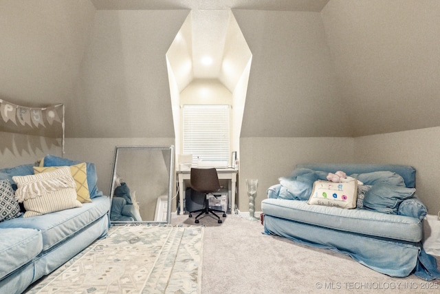 7646 S Fulton Ave, Tulsa, OK 74136 - carpeted bedroom with vaulted ceiling and an office area