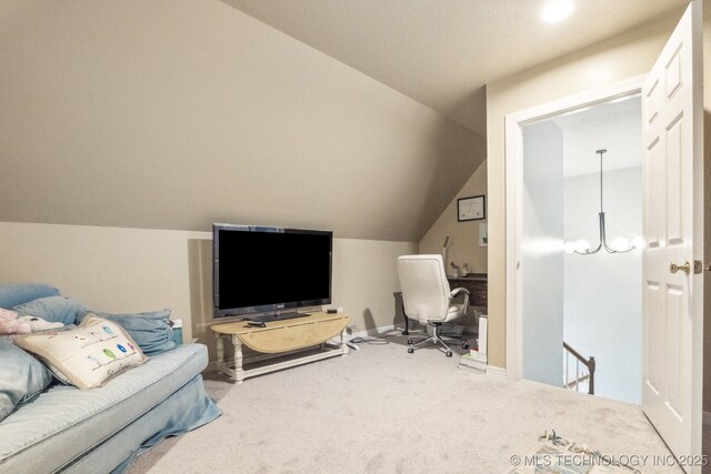 7646 S Fulton Ave, Tulsa, OK 74136 - office space with carpet flooring, lofted ceiling, and baseboards