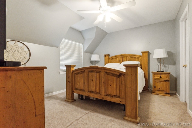 7646 S Fulton Ave, Tulsa, OK 74136 - bedroom featuring light carpet, lofted ceiling, ceiling fan, and baseboards