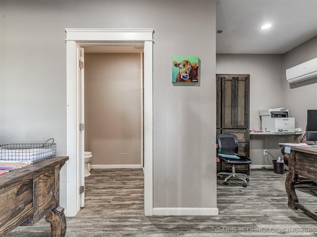 29550 S 4240th Rd, Inola, OK 74036 - office area with wood finished floors, baseboards, and a wall unit AC