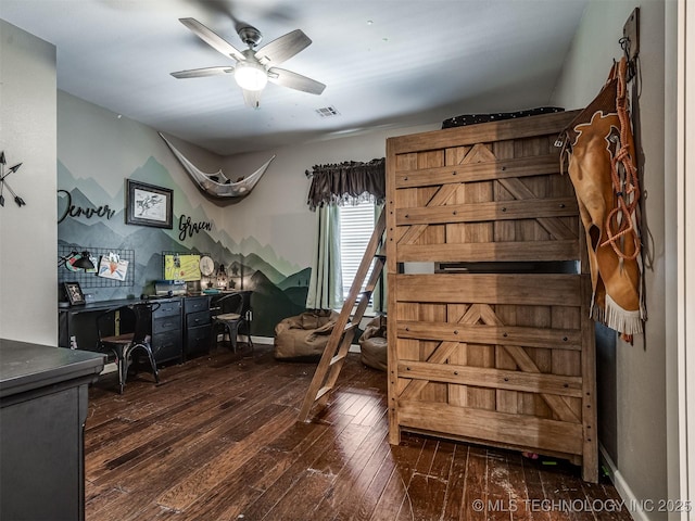 29550 S 4240th Rd, Inola, OK 74036 - bedroom featuring wood-type flooring, a desk, a ceiling fan, and baseboards