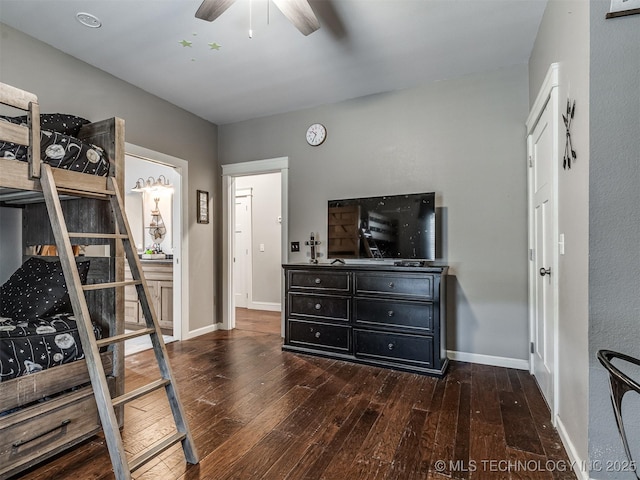 29550 S 4240th Rd, Inola, OK 74036 - bedroom featuring wood-type flooring, baseboards, and a ceiling fan