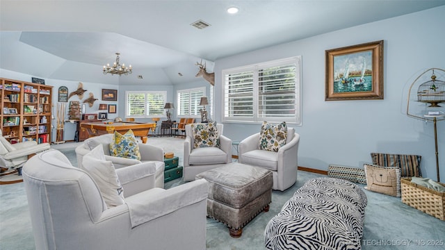 30230 S 562, Afton, OK 74331 - living area featuring carpet, a chandelier, baseboards, pool table, and recessed lighting