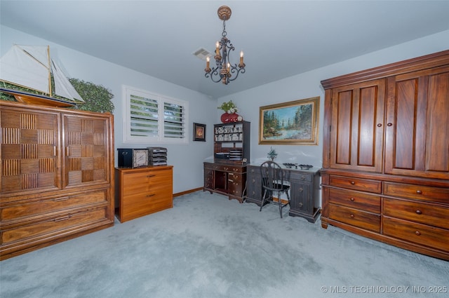 30230 S 562, Afton, OK 74331 - office area featuring light carpet, a chandelier, and baseboards