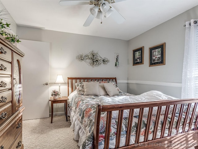 bedroom featuring carpet floors and ceiling fan