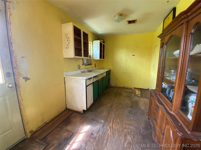40821 N 3956th Dr, Skiatook, OK 74070 - kitchen featuring a sink, dark wood-style floors, light countertops, and open shelves