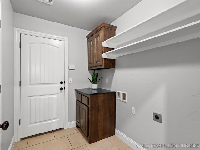 1912 Lester Ave, Bartlesville, OK 74006 - laundry room featuring electric dryer hookup, light tile patterned floors, and baseboards