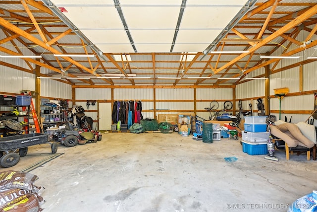 garage with metal wall