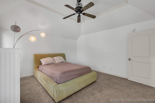 4501 E 108th Pl, Tulsa, OK 74137 - bedroom featuring carpet floors, vaulted ceiling, crown molding, and baseboards