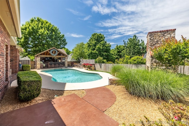 4501 E 108th Pl, Tulsa, OK 74137 - view of swimming pool with a gazebo, a fenced backyard, and a patio