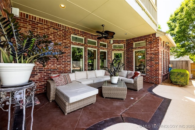 4501 E 108th Pl, Tulsa, OK 74137 - view of patio with a ceiling fan, an outdoor living space, and fence