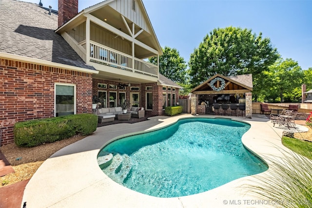 4501 E 108th Pl, Tulsa, OK 74137 - view of swimming pool featuring an outdoor living space, a patio, and fence