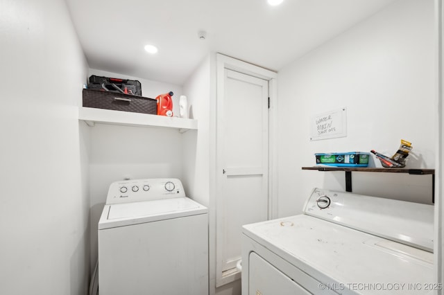 610 E 4th Ave, Bristow, OK 74010 - clothes washing area with separate washer and dryer and recessed lighting