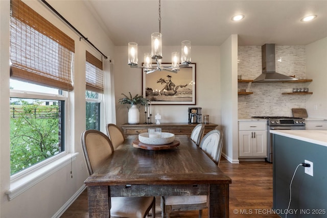 16990 S 33rd W Ave, Glenpool, OK 74033 - dining area with healthy amount of natural light, dark wood-style flooring, a chandelier, and recessed lighting