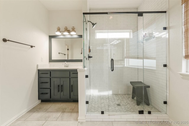 16990 S 33rd W Ave, Glenpool, OK 74033 - full bath featuring vanity, tile patterned floors, and a stall shower
