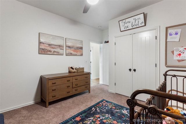 16990 S 33rd W Ave, Glenpool, OK 74033 - bedroom with light colored carpet, a closet, and a ceiling fan