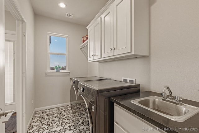 10104 S 227th E Ave, Broken Arrow, OK 74014 - clothes washing area featuring separate washer and dryer, cabinet space, baseboards, and recessed lighting