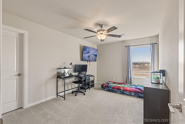 10104 S 227th E Ave, Broken Arrow, OK 74014 - carpeted bedroom featuring baseboards, a desk, and a ceiling fan