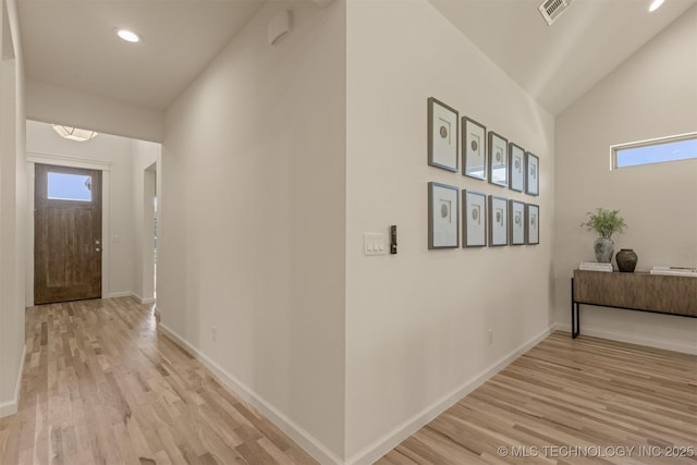 1331 N Beech St, Broken Arrow, OK 74012 - hallway with light wood-style floors, plenty of natural light, baseboards, recessed lighting, and high vaulted ceiling