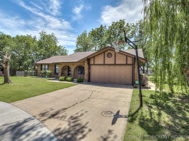 view of front of property featuring concrete driveway, an attached garage, brick siding, and roof with shingles